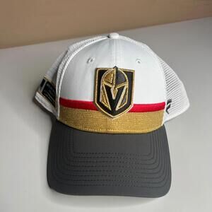 Vegas Golden Knights Fanatics Pro Trucker Hat White Gold Mesh Adjustable
